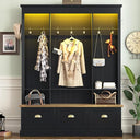 LED Hall Tree with Storage Bench, Shoe Cabinets & Coat Rack