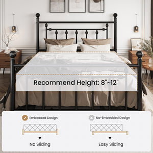 Metal Platform Bed Frame with Victorian Headboard & Footboard