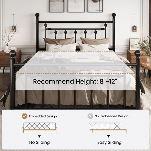 Metal Platform Bed Frame with Victorian Headboard & Footboard