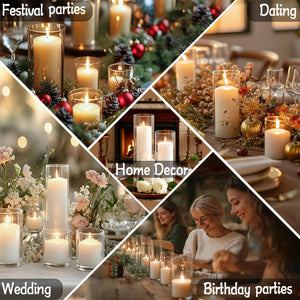 White Pillar Candles & Glass Cylinder Vases Set (24 Pcs)