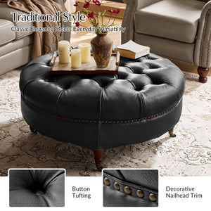 40" Round Leather Ottoman Coffee Table