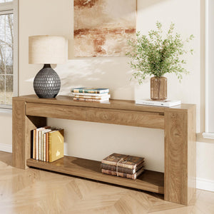 Extra Long Console Table with 2 Drawers & Open Shelf