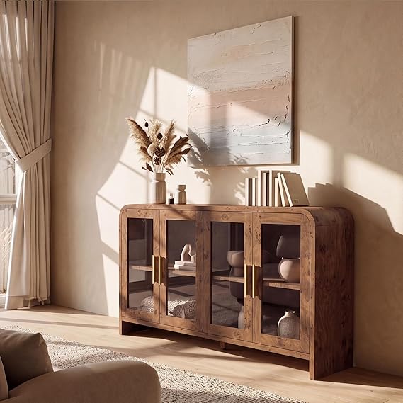 4-Door Glass Buffet Cabinet with Adjustable Shelves