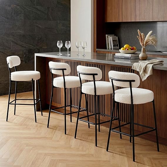 Upholstered Bar Stools with Back — 27" Seat Height, Metal Frame