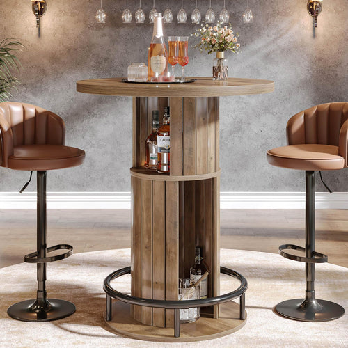 Round Bar Table with Storage & Metal Footrest