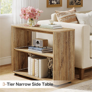 Narrow 3-Tier Side Table with Storage Shelves