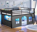 Kids Twin Low Loft Bed with Tent, Drawers & LED Lights