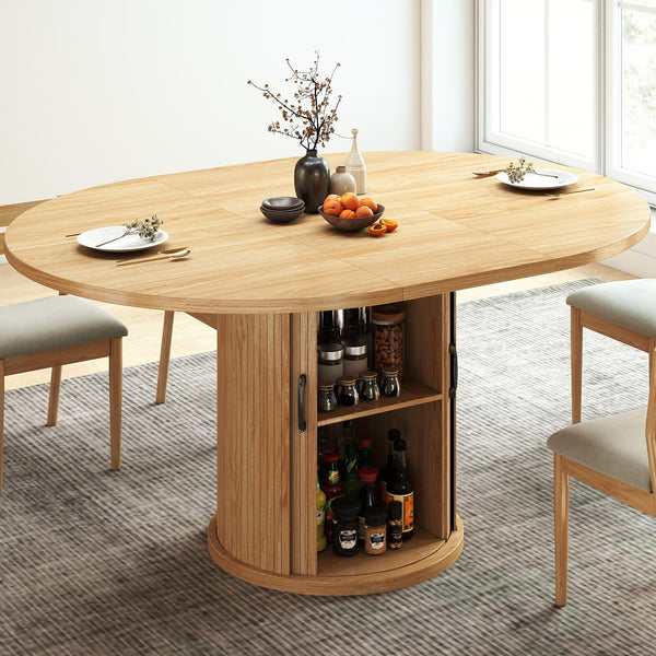 Round-to-Oval Extendable Dining Table, Natural Oak
