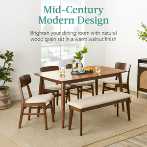 6-Piece Mid-Century Modern Dining Set with Bench