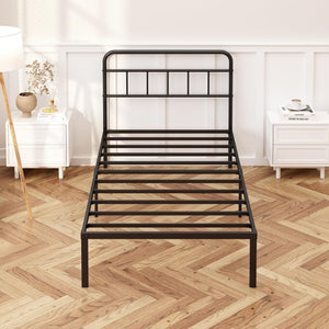 Metal Platform Bed Frame with Headboard & Under-Bed Storage