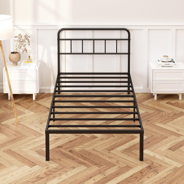 Metal Platform Bed Frame with Headboard & Under-Bed Storage