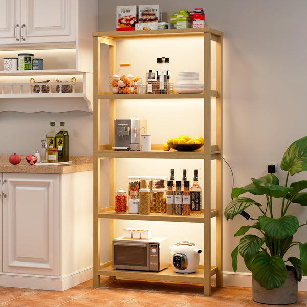 5-Tier Bookcase with LED Lighting & Open Storage Shelves