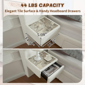 Upholstered Platform Bed Frame with Storage Drawers & Built-In Nightstands