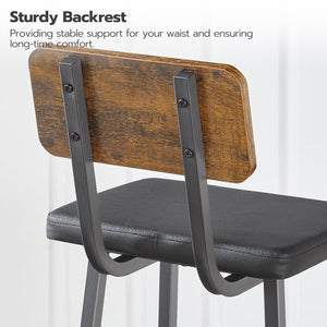 Bar Stools Set of 2 – PU Upholstered with Backrest & Footrest, Rustic Brown & Black