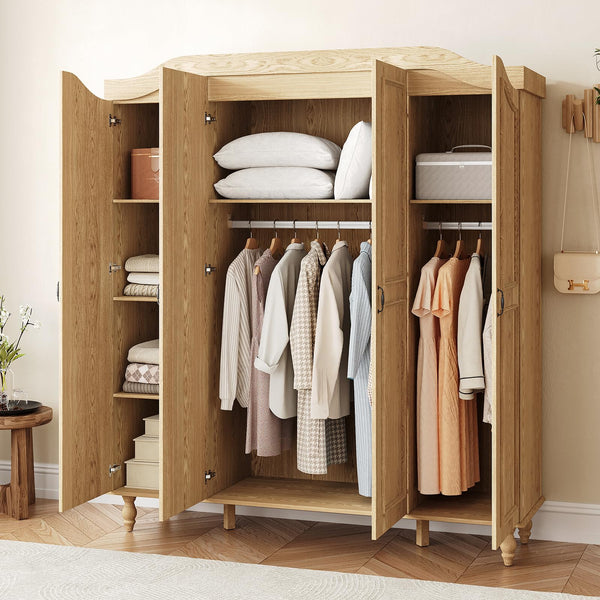 Arched Armoire Wardrobe Closet with 4 Doors & 2 Hanging Rods