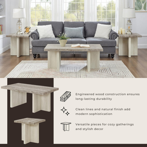 3-Piece Coffee Table Set with Two End Tables