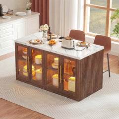 Rolling Kitchen Island with Storage & RGB Lighting