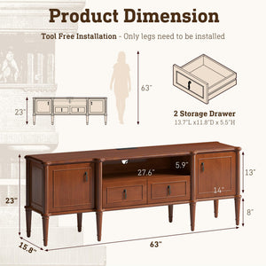 63" TV Stand with Power Outlet & Storage