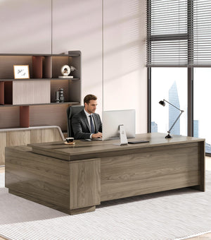 L-Shaped Executive Desk with Power Outlets & Storage
