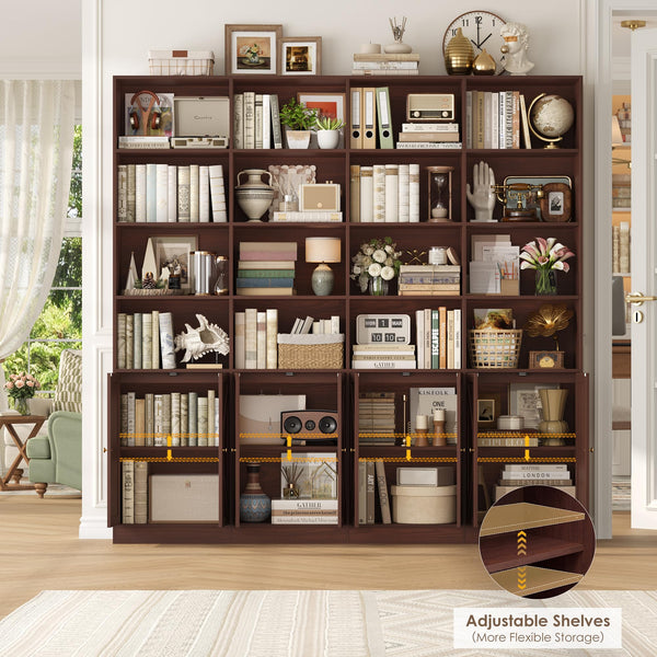 6-Tier Farmhouse Bookshelf with 8 Doors, 74.1" Wide
