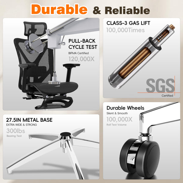 Ergonomic Mesh Office Chair with Footrest, Reclining Back & Adjustable Lumbar Support