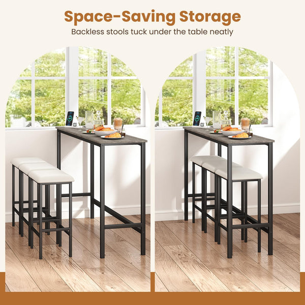 4-Piece Counter Height Bar Table Set with Power Outlet