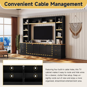 102.3" Farmhouse 4-Piece Entertainment Center with Drawers & Adjustable Shelves