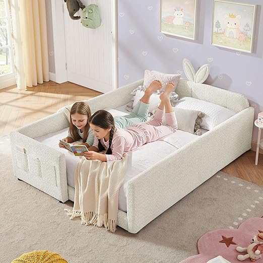 Kids Upholstered Twin Daybed Frame with Bunny Ear Headboard