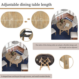 5-Piece Farmhouse Extendable Round Dining Table & Chair Set with Shelf