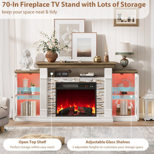 70" Electric Fireplace TV Stand – Farmhouse Entertainment Center
