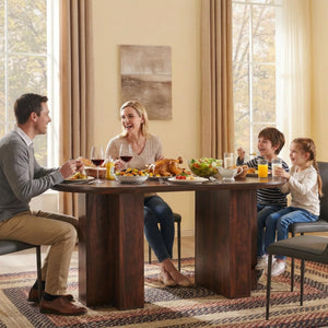 63" Oval Dining Table for 4-6 | Wood-Grain Top, T-Base, Dark Walnut