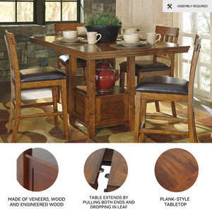 Counter Height Extension Dining Table with Shelf — Medium Brown