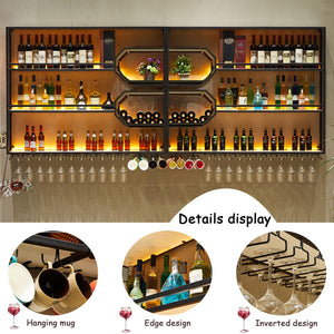 Wall Mounted Wine Rack with LED Light – 4-Tier Floating Bar Shelf