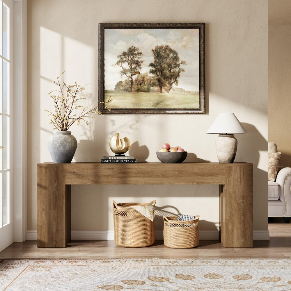 79-Inch Farmhouse Console Table with Wooden Double Base