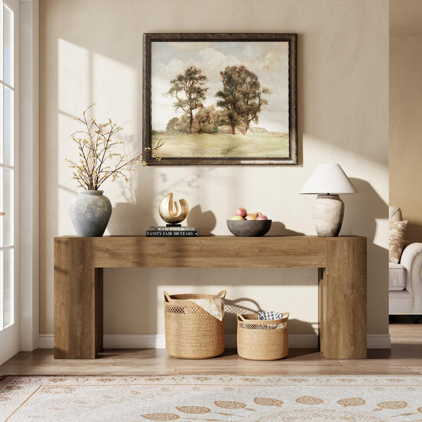 79-Inch Farmhouse Console Table with Wooden Double Base