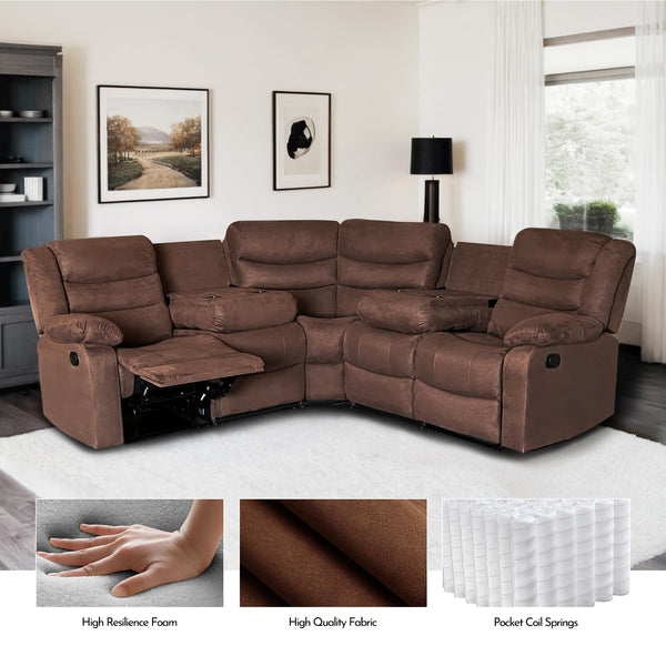 5-Seat L-Shaped Manual Reclining Sectional Sofa with Cup Holders