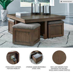 Dark Brown Coffee Table with 4 Storage Stools
