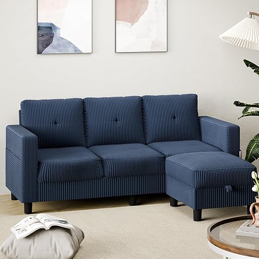 3-Seat L-Shaped Sectional Sofa with Storage Ottoman & Reversible Chaise