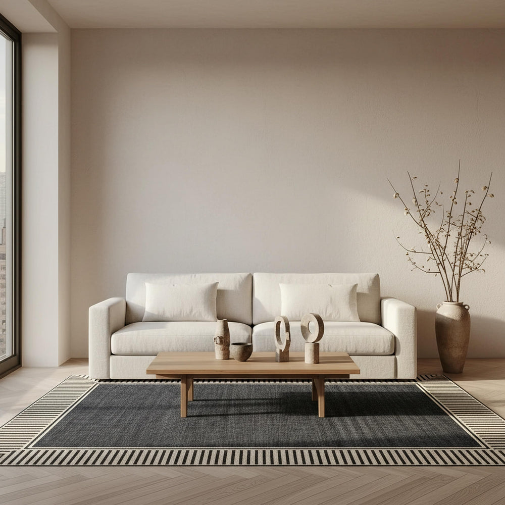 Dark Grey Geometric Indoor Outdoor Area Rug 8x10