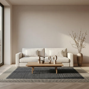 Dark Grey Geometric Indoor Outdoor Area Rug 8x10