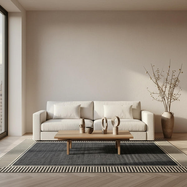 Dark Grey Geometric Indoor Outdoor Area Rug 8x10