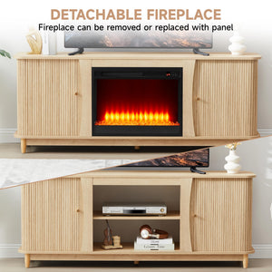 Fireplace TV Stand with Sliding Doors & Storage