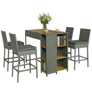 5-Piece Outdoor Bar Set with High Top Table and 4 Barstools