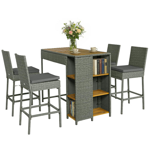 5-Piece Outdoor Bar Set with High Top Table and 4 Barstools