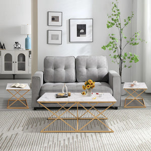 3-Piece Faux Marble Nesting Coffee Table Set with Gold Metal Frame