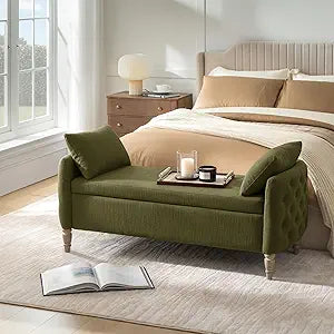 59" Storage Bench with Flip-Top & Throw Pillows