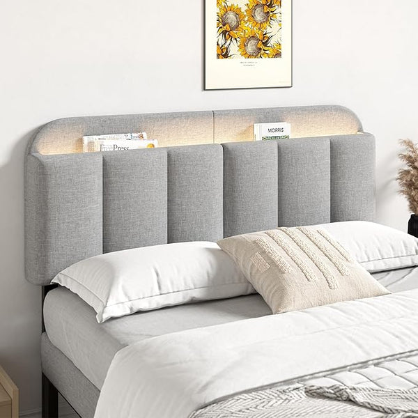 Adjustable Linen Headboard with RGB LED & Storage – Full/Queen/King