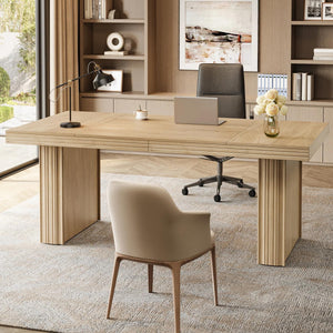 63-Inch Executive Office Desk with Wood Grain Finish and Heavy-Duty Legs