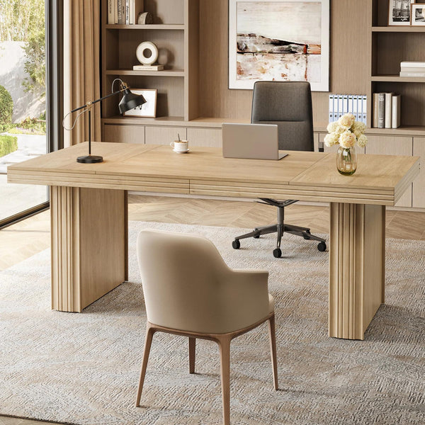63-Inch Executive Office Desk with Wood Grain Finish and Heavy-Duty Legs