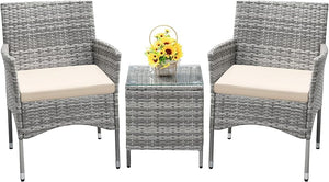 3-Piece PE Rattan Patio Furniture Set with Chairs and Table